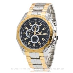 Mens Casual Quartz Watch Gold and Silver Tone Wrist Band